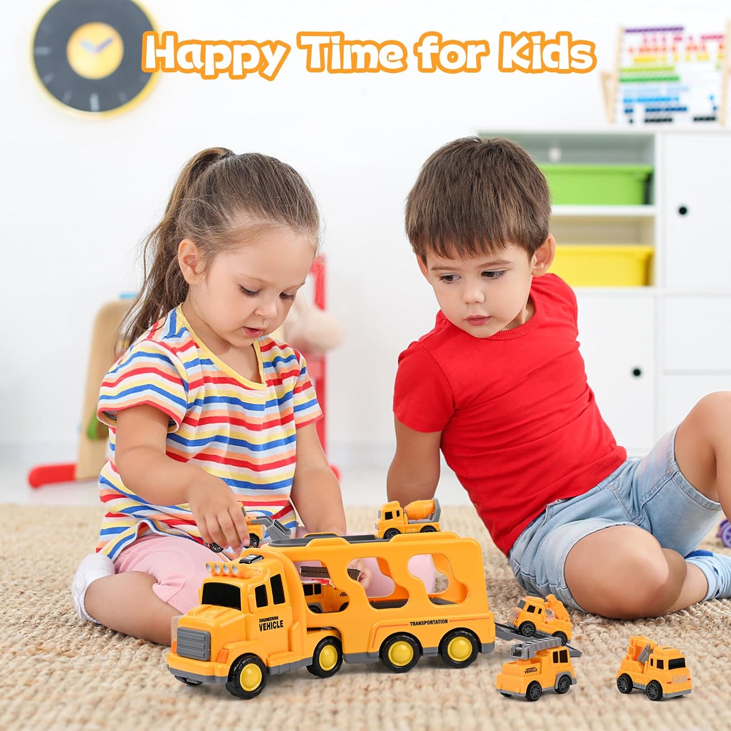 Friction Powered Mini Cars Toddlers Gifts Kids Boys Trucks Toys Set (Dual Layers)