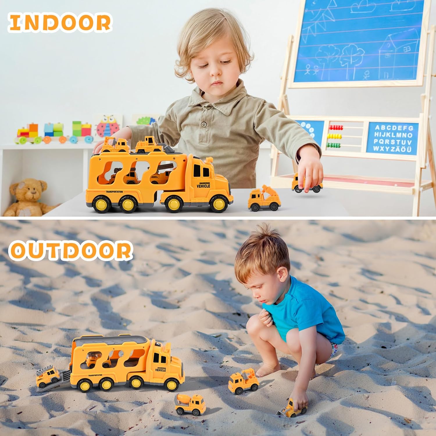 Friction Powered Mini Cars Toddlers Gifts Kids Boys Trucks Toys Set (Dual Layers)