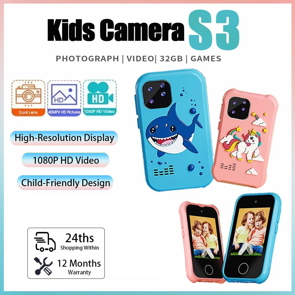S3 3.0-inch Touch Screen HD Camera for Kids Phone Shape Camera Toy