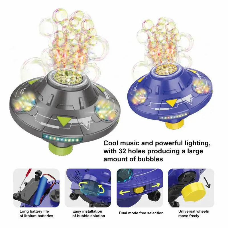 KB1301 18Pcs / Box UFO Shape Automatic Electric Bubble Generating Toy Rotating Bubble Machine with Sound and Light