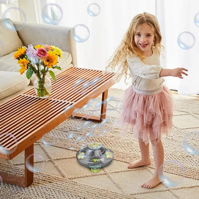 KB1301 18Pcs / Box UFO Shape Automatic Electric Bubble Generating Toy Rotating Bubble Machine with Sound and Light