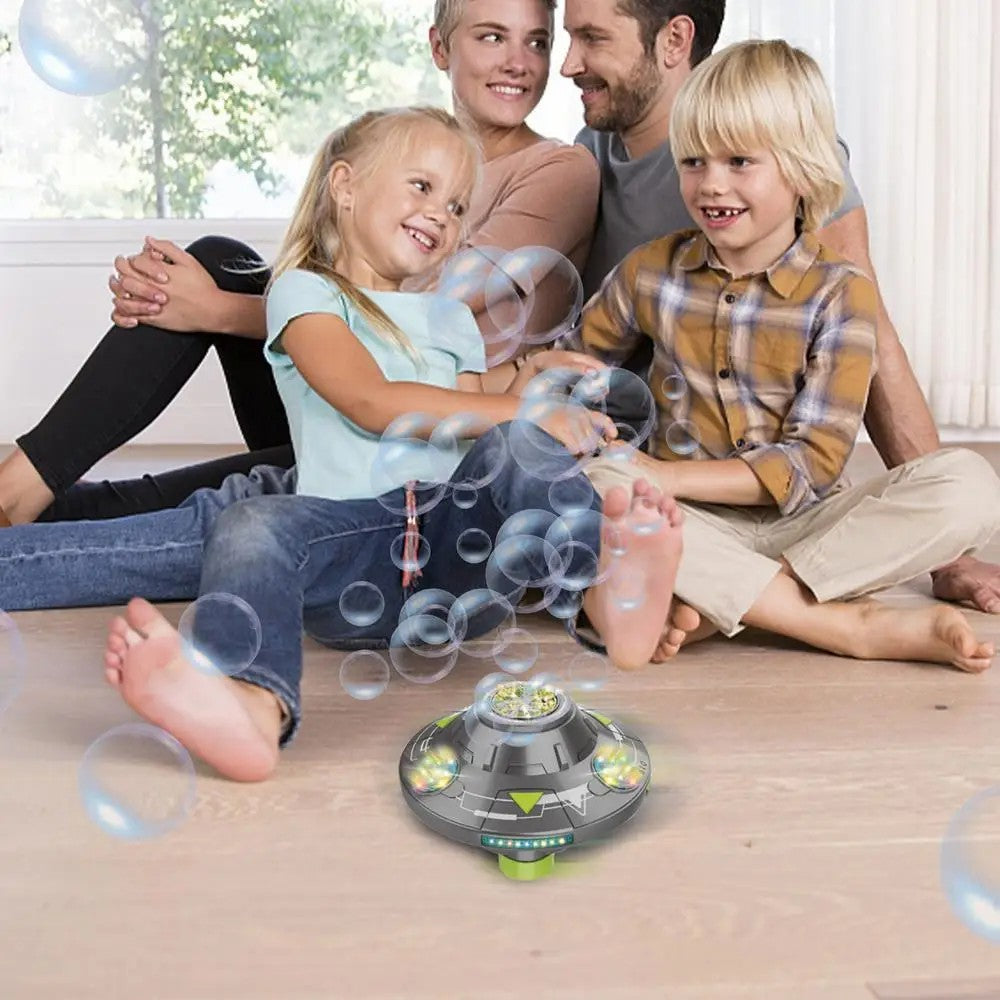 KB1301 18Pcs / Box UFO Shape Automatic Electric Bubble Generating Toy Rotating Bubble Machine with Sound and Light