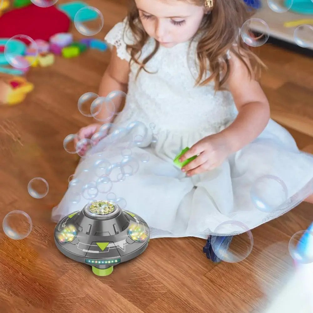 KB1301 18Pcs / Box UFO Shape Automatic Electric Bubble Generating Toy Rotating Bubble Machine with Sound and Light