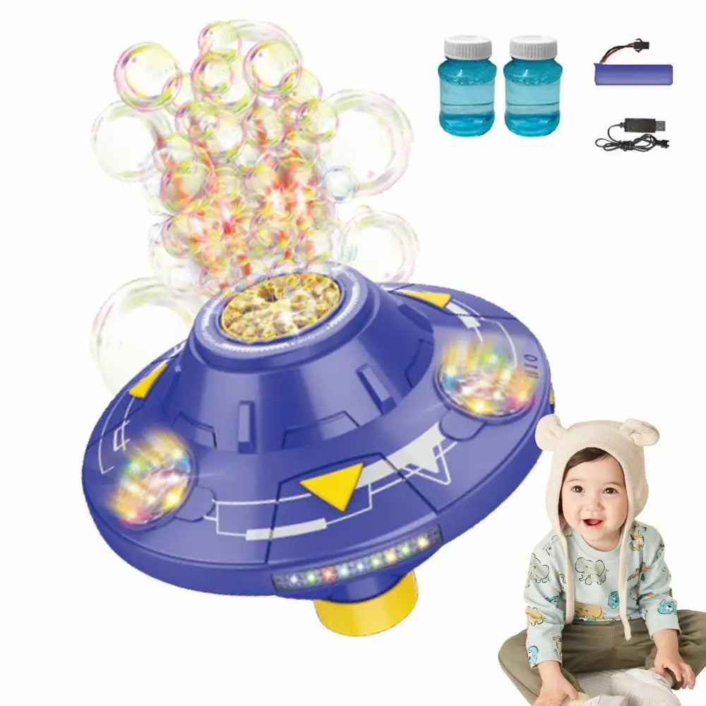KB1301 18Pcs / Box UFO Shape Automatic Electric Bubble Generating Toy Rotating Bubble Machine with Sound and Light
