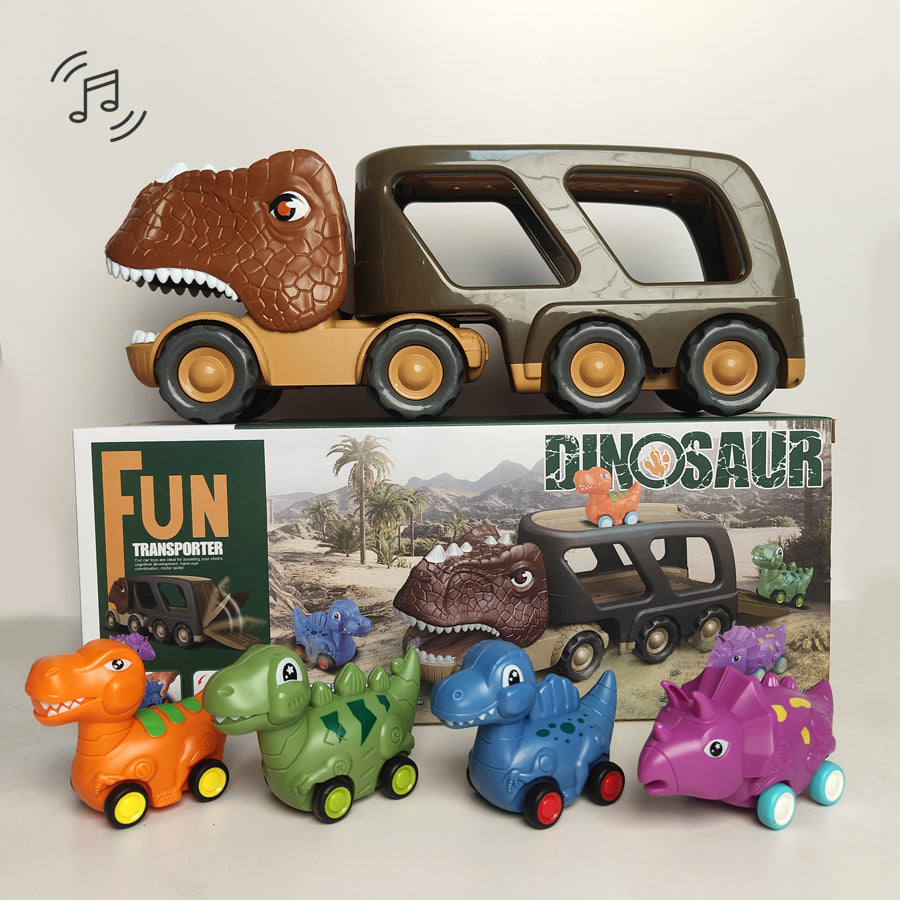Kids Dinosaur Shape Car Toys Set Vehicle Playset Push to Slide Sound Light Design