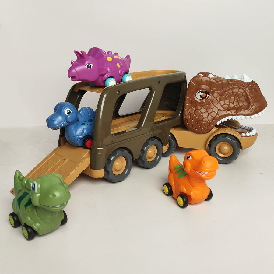 Kids Dinosaur Shape Car Toys Set Vehicle Playset Push to Slide Sound Light Design