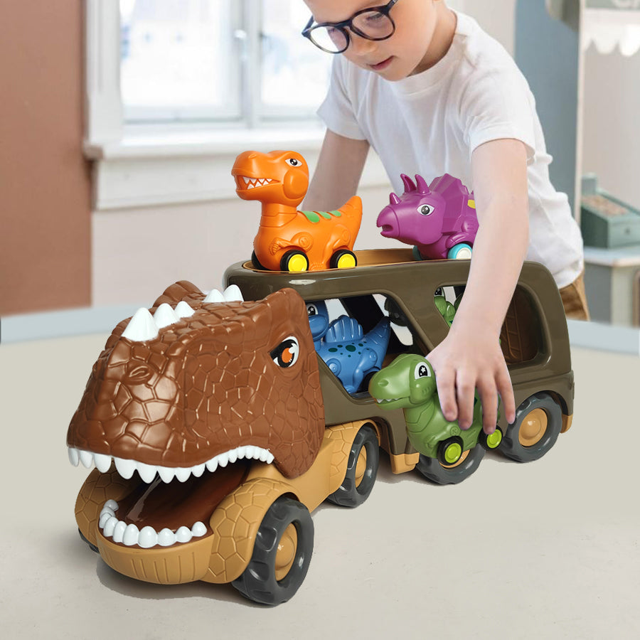 Kids Dinosaur Shape Car Toys Set Vehicle Playset Push to Slide Sound Light Design