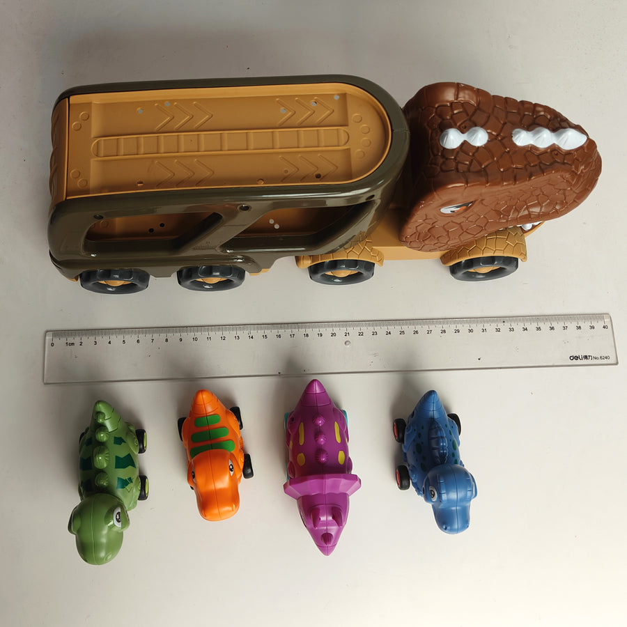 Kids Dinosaur Shape Car Toys Set Vehicle Playset Push to Slide Sound Light Design
