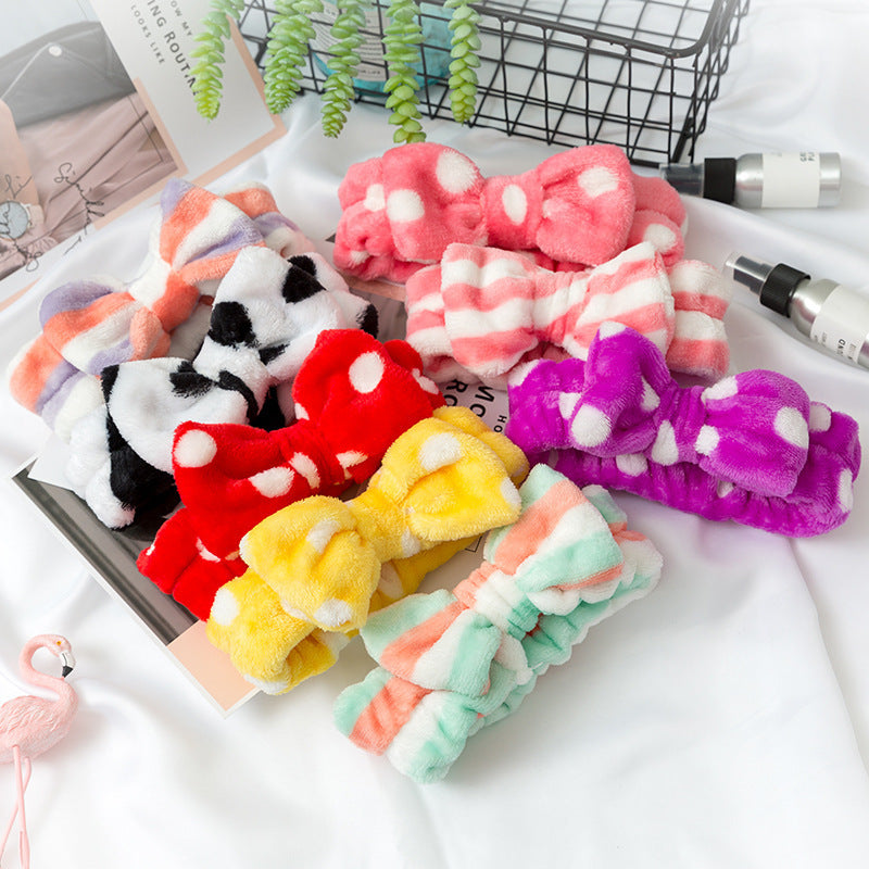 SFD001 Coral Fleece Women Sports Headband Cute Bowknot Face Washing Hairband