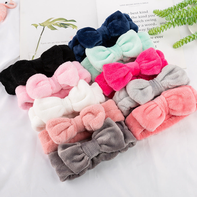 SFD001 Coral Fleece Women Sports Headband Cute Bowknot Face Washing Hairband