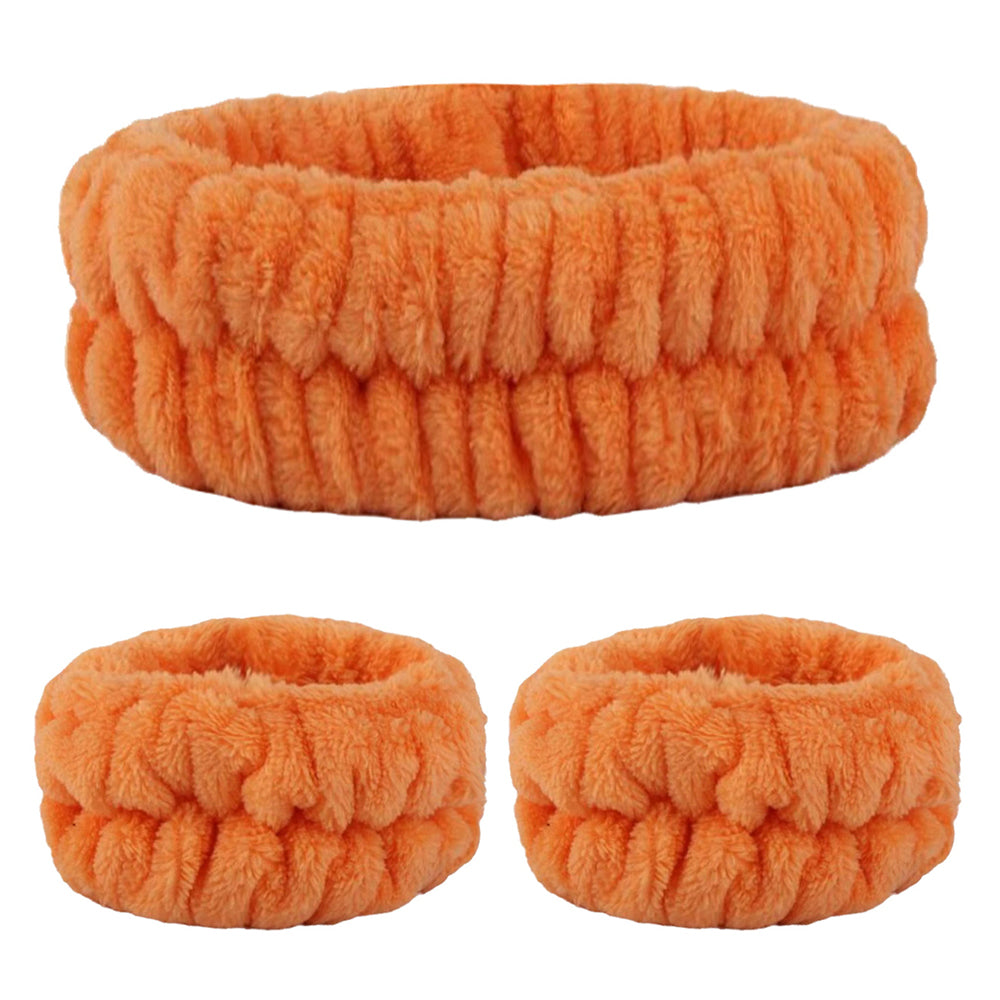 SFD067 1 Headband 2 Wrist Bands Coral Fleece Water Absorbent Face Washing Wristband Hairband Set