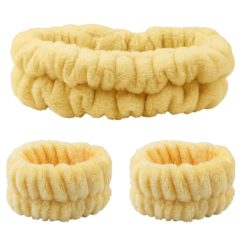 SFD067 1 Headband 2 Wrist Bands Coral Fleece Water Absorbent Face Washing Wristband Hairband Set