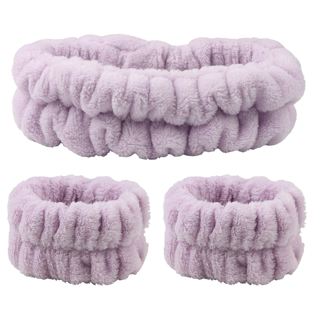 SFD067 1 Headband 2 Wrist Bands Coral Fleece Water Absorbent Face Washing Wristband Hairband Set