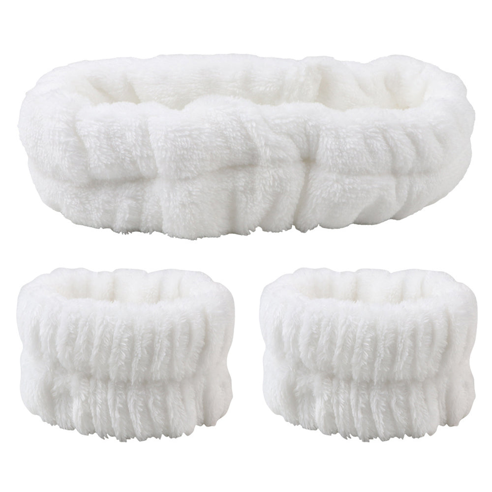 SFD067 1 Headband 2 Wrist Bands Coral Fleece Water Absorbent Face Washing Wristband Hairband Set