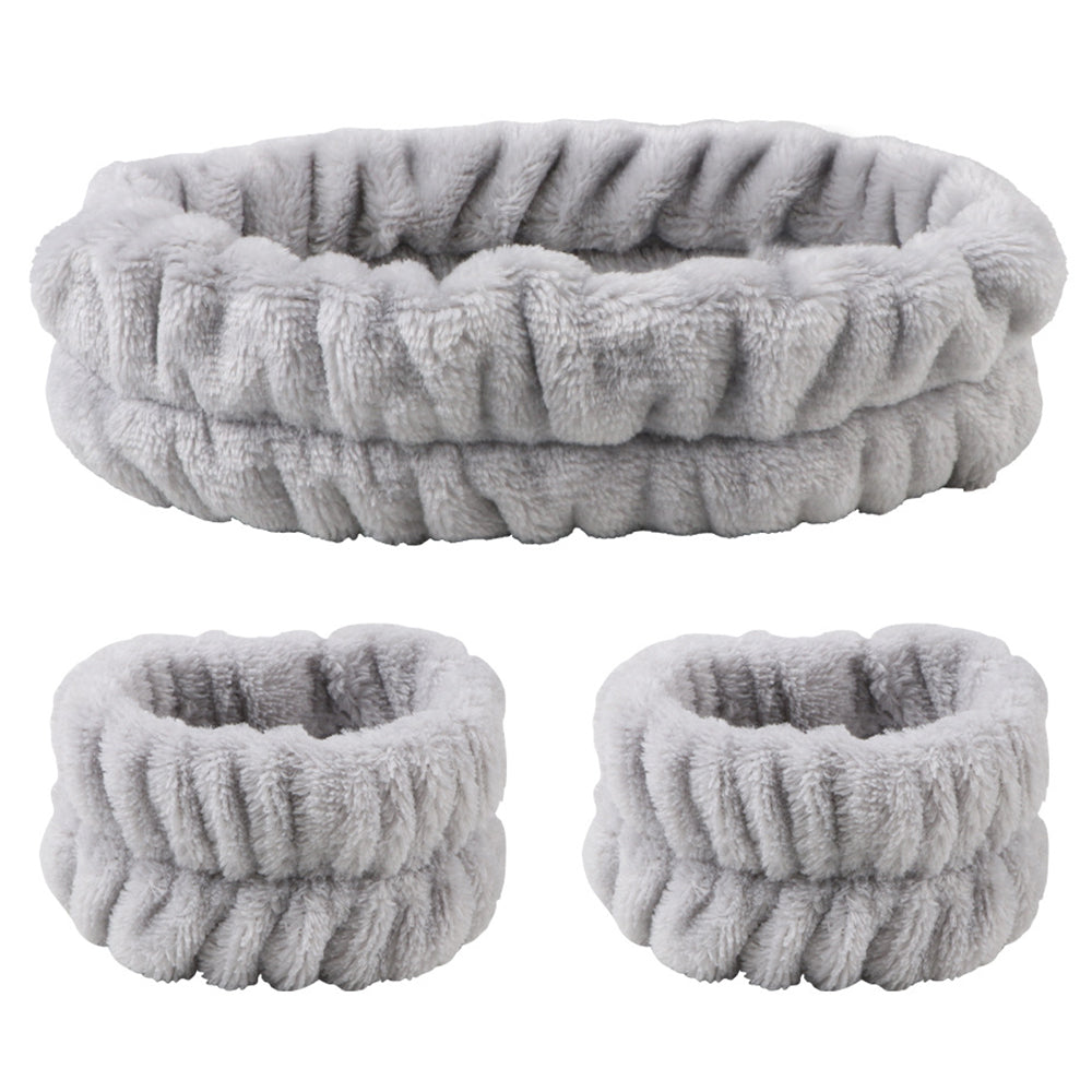 SFD067 1 Headband 2 Wrist Bands Coral Fleece Water Absorbent Face Washing Wristband Hairband Set