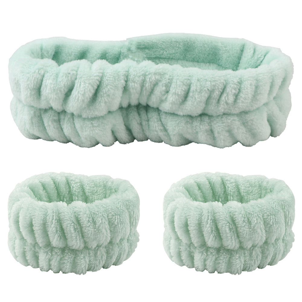 SFD067 1 Headband 2 Wrist Bands Coral Fleece Water Absorbent Face Washing Wristband Hairband Set