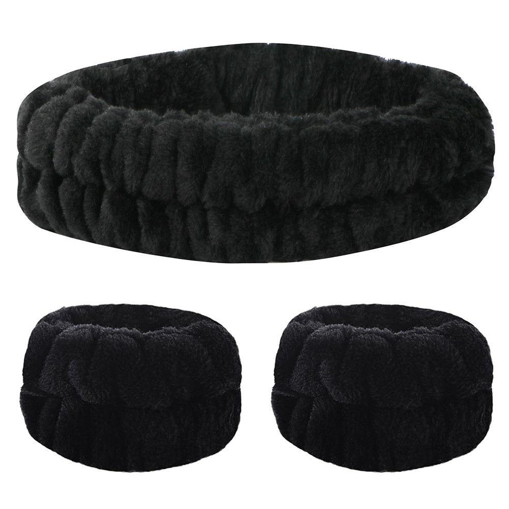 SFD067 1 Headband 2 Wrist Bands Coral Fleece Water Absorbent Face Washing Wristband Hairband Set