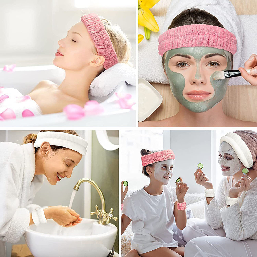 SFD067 1 Headband 2 Wrist Bands Coral Fleece Water Absorbent Face Washing Wristband Hairband Set