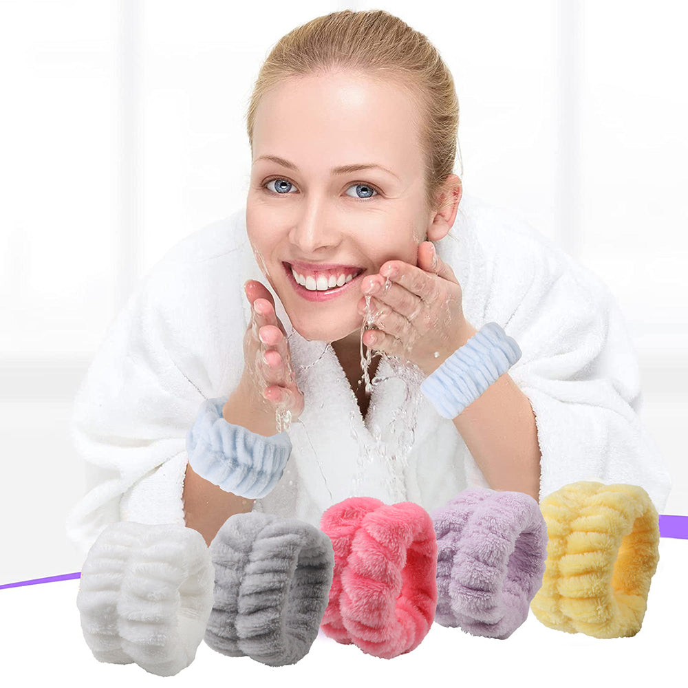 SFD067 1 Headband 2 Wrist Bands Coral Fleece Water Absorbent Face Washing Wristband Hairband Set