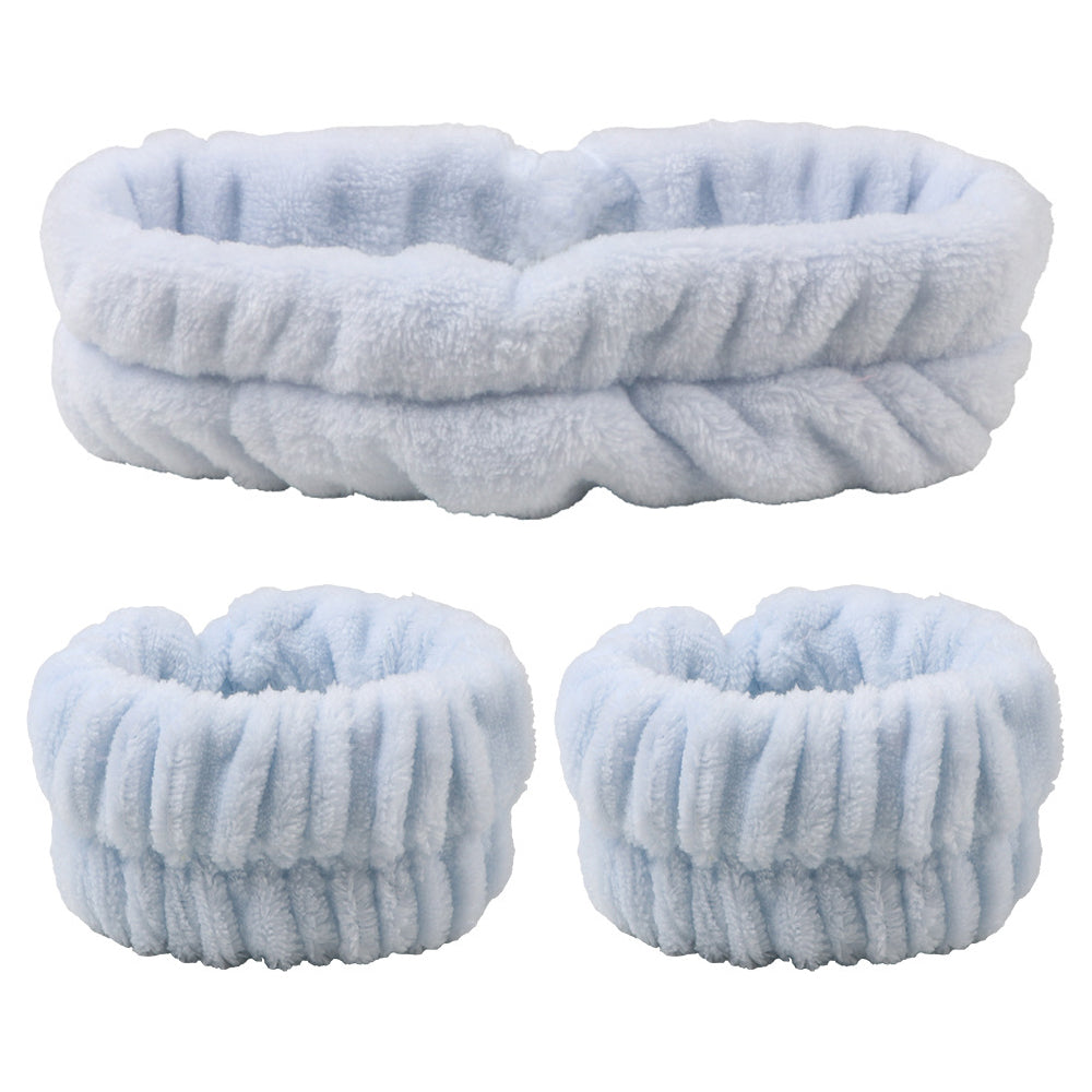 SFD067 1 Headband 2 Wrist Bands Coral Fleece Water Absorbent Face Washing Wristband Hairband Set