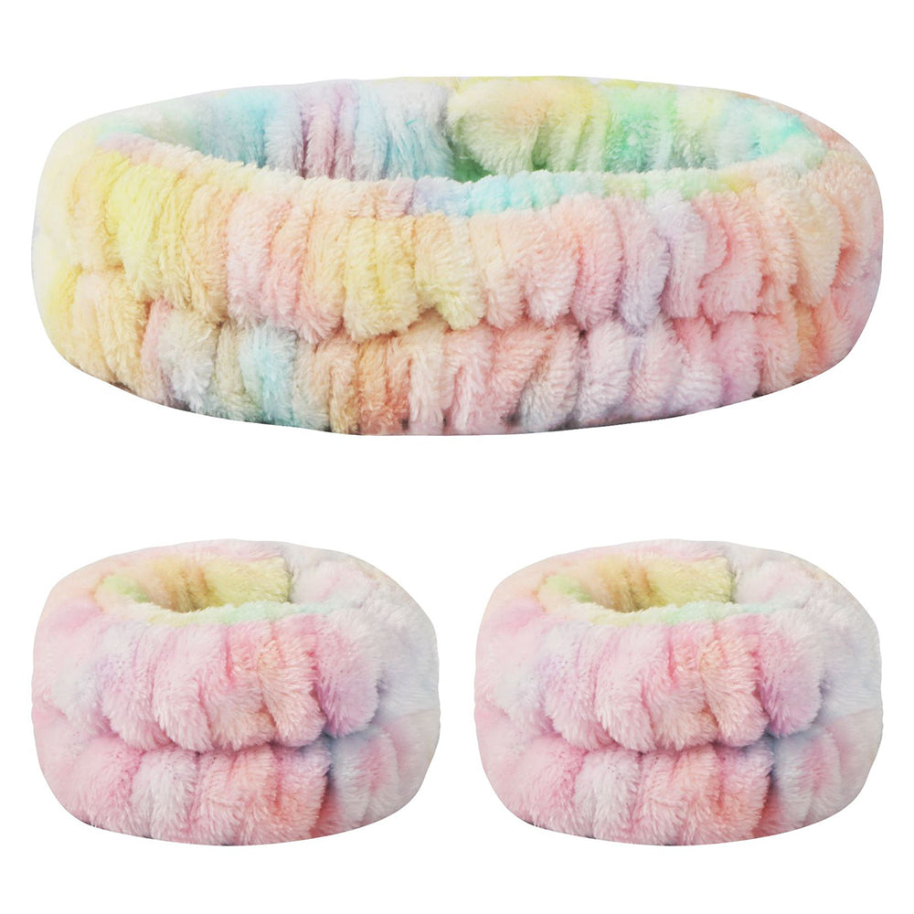 SFD067 1 Headband 2 Wrist Bands Coral Fleece Water Absorbent Face Washing Wristband Hairband Set