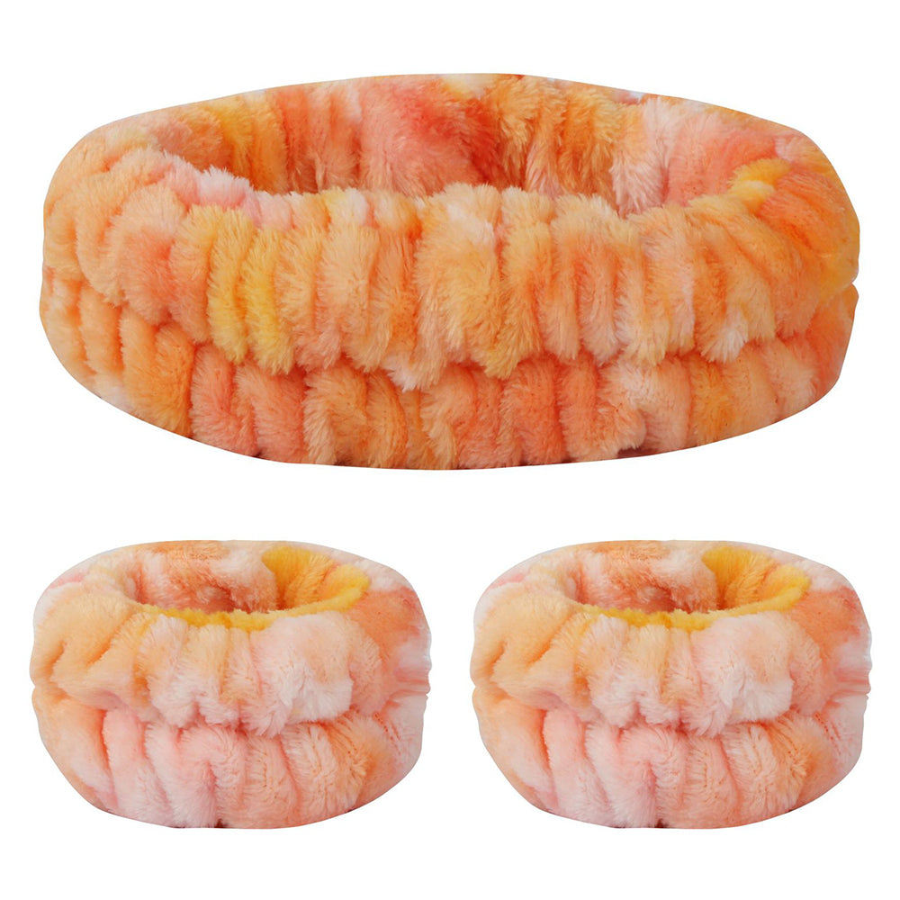 SFD067 1 Headband 2 Wrist Bands Coral Fleece Water Absorbent Face Washing Wristband Hairband Set
