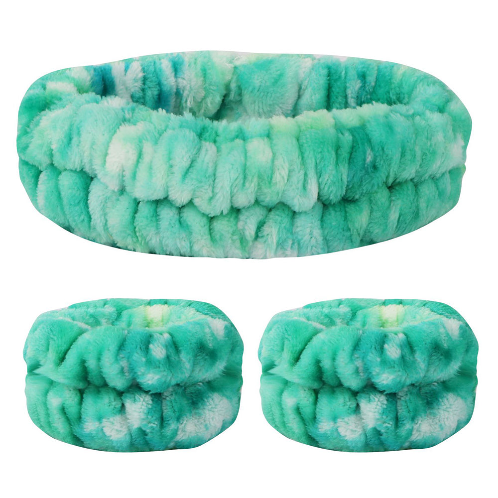 SFD067 1 Headband 2 Wrist Bands Coral Fleece Water Absorbent Face Washing Wristband Hairband Set