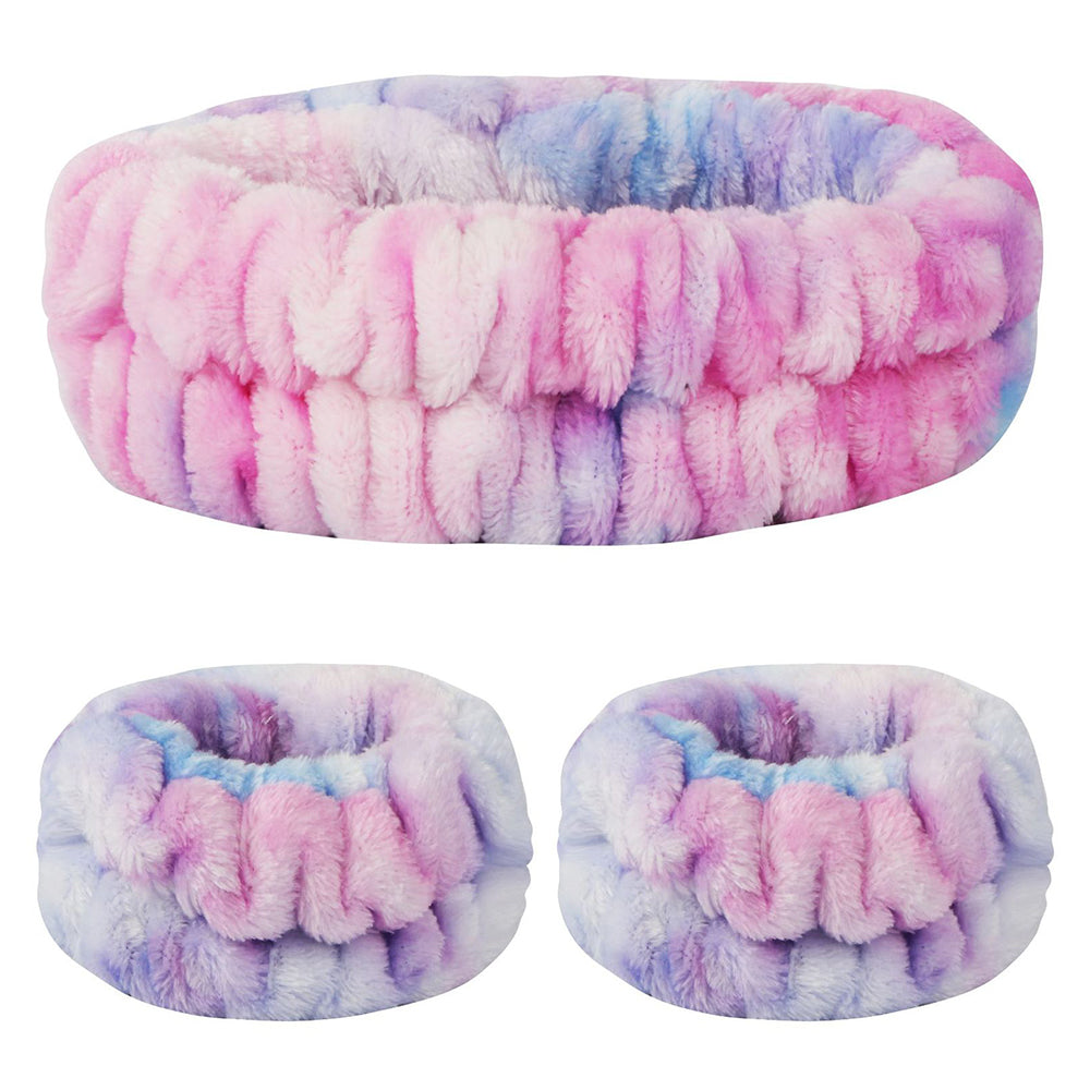 SFD067 1 Headband 2 Wrist Bands Coral Fleece Water Absorbent Face Washing Wristband Hairband Set