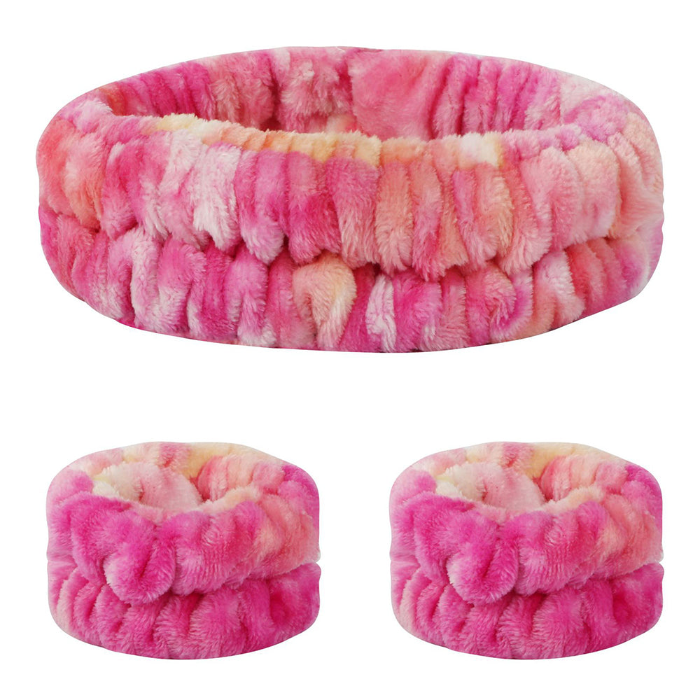 SFD067 1 Headband 2 Wrist Bands Coral Fleece Water Absorbent Face Washing Wristband Hairband Set