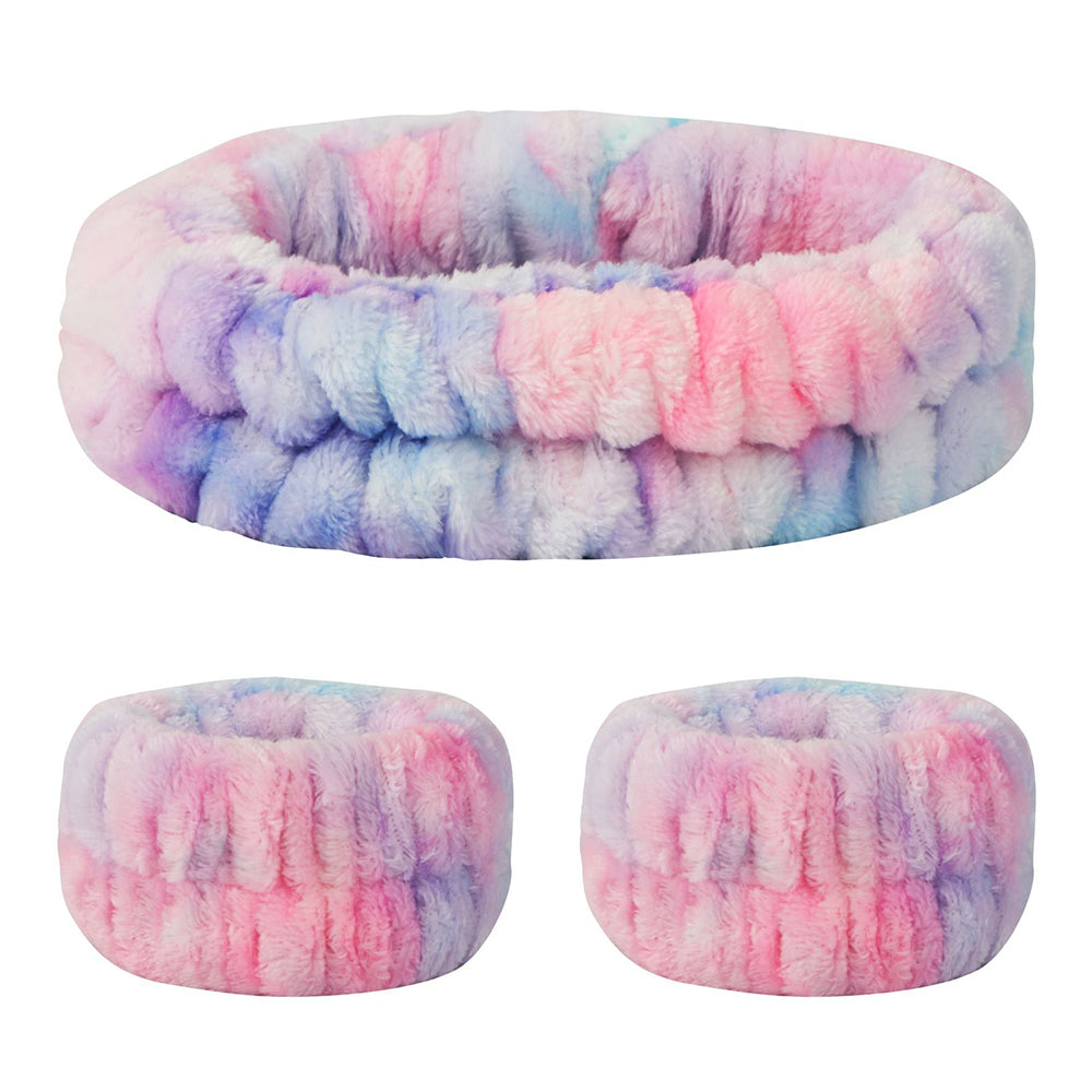 SFD067 1 Headband 2 Wrist Bands Coral Fleece Water Absorbent Face Washing Wristband Hairband Set