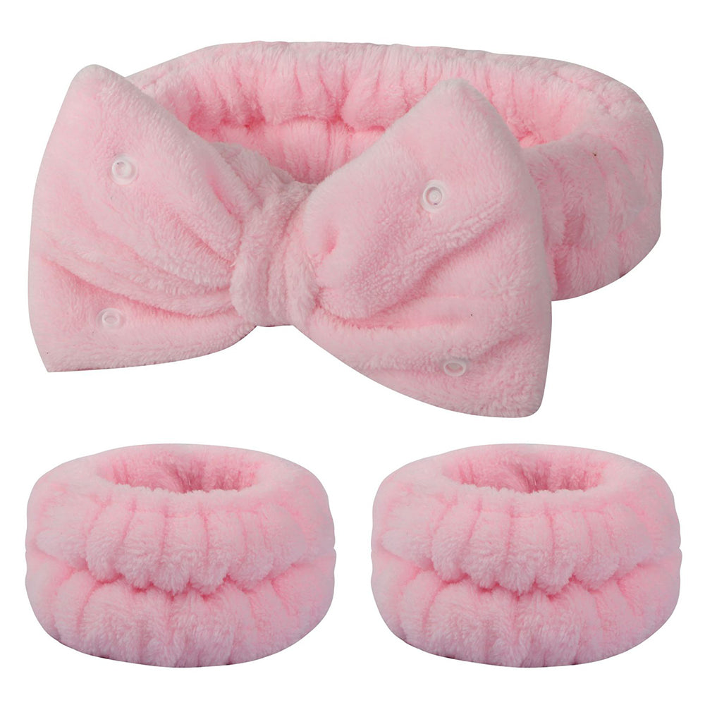 SFD008 3Pcs Spa Headband Wrist Washband Set Bowknot Face Washing Hair Wrap