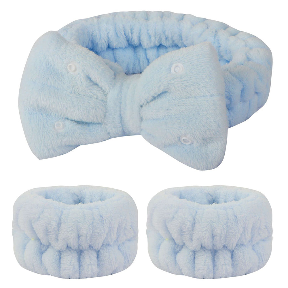 SFD008 3Pcs Spa Headband Wrist Washband Set Bowknot Face Washing Hair Wrap
