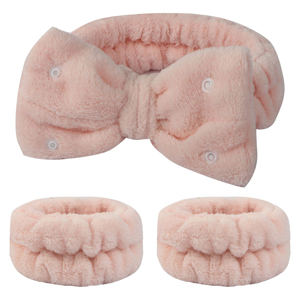 SFD008 3Pcs Spa Headband Wrist Washband Set Bowknot Face Washing Hair Wrap