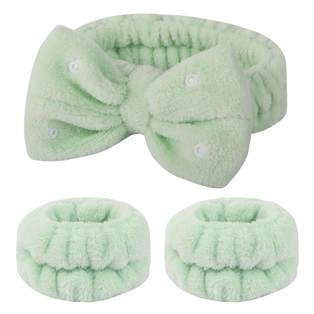 SFD008 3Pcs Spa Headband Wrist Washband Set Bowknot Face Washing Hair Wrap
