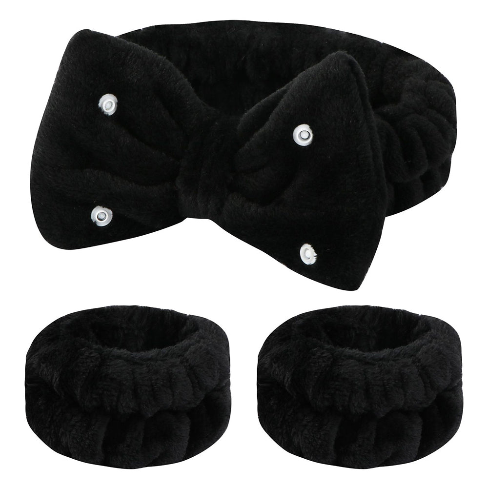 SFD008 3Pcs Spa Headband Wrist Washband Set Bowknot Face Washing Hair Wrap