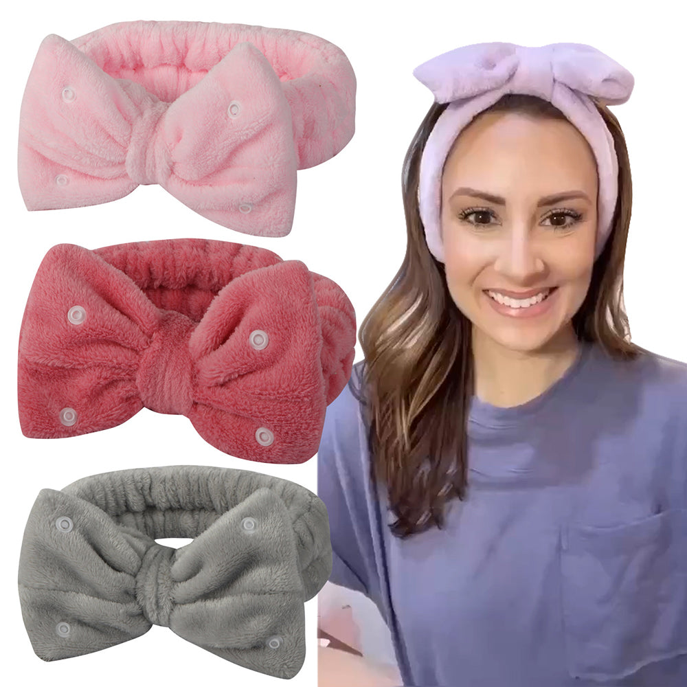 SFD008 3Pcs Spa Headband Wrist Washband Set Bowknot Face Washing Hair Wrap
