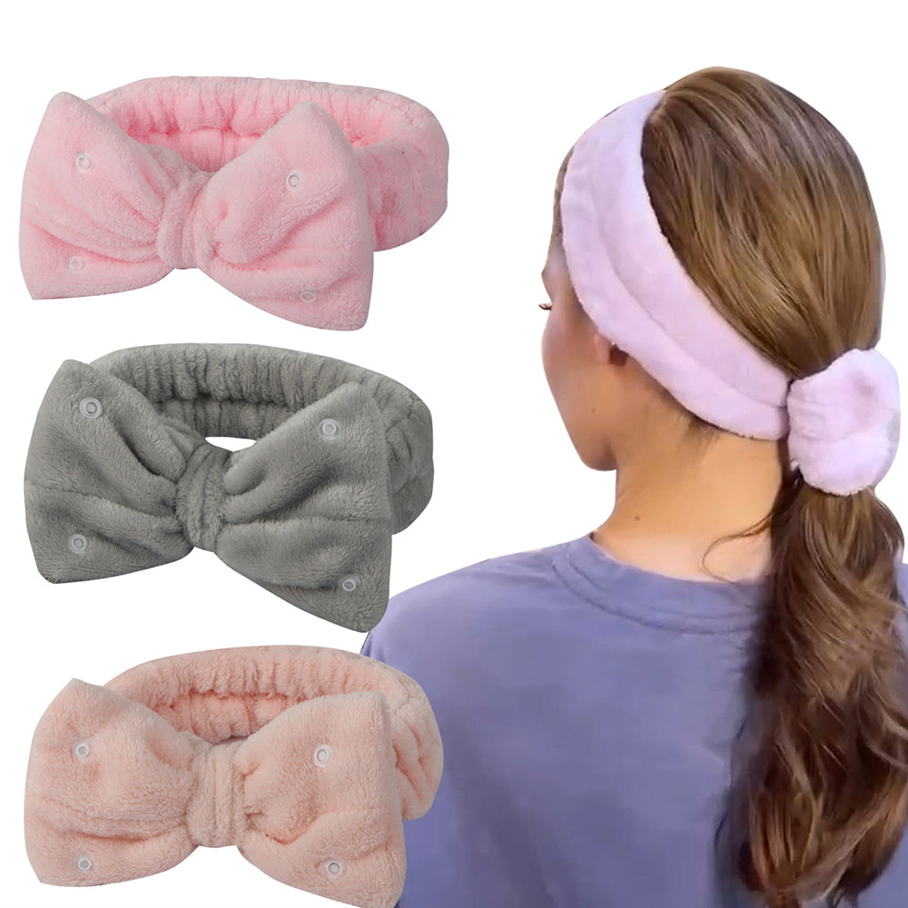 SFD008 3Pcs Spa Headband Wrist Washband Set Bowknot Face Washing Hair Wrap