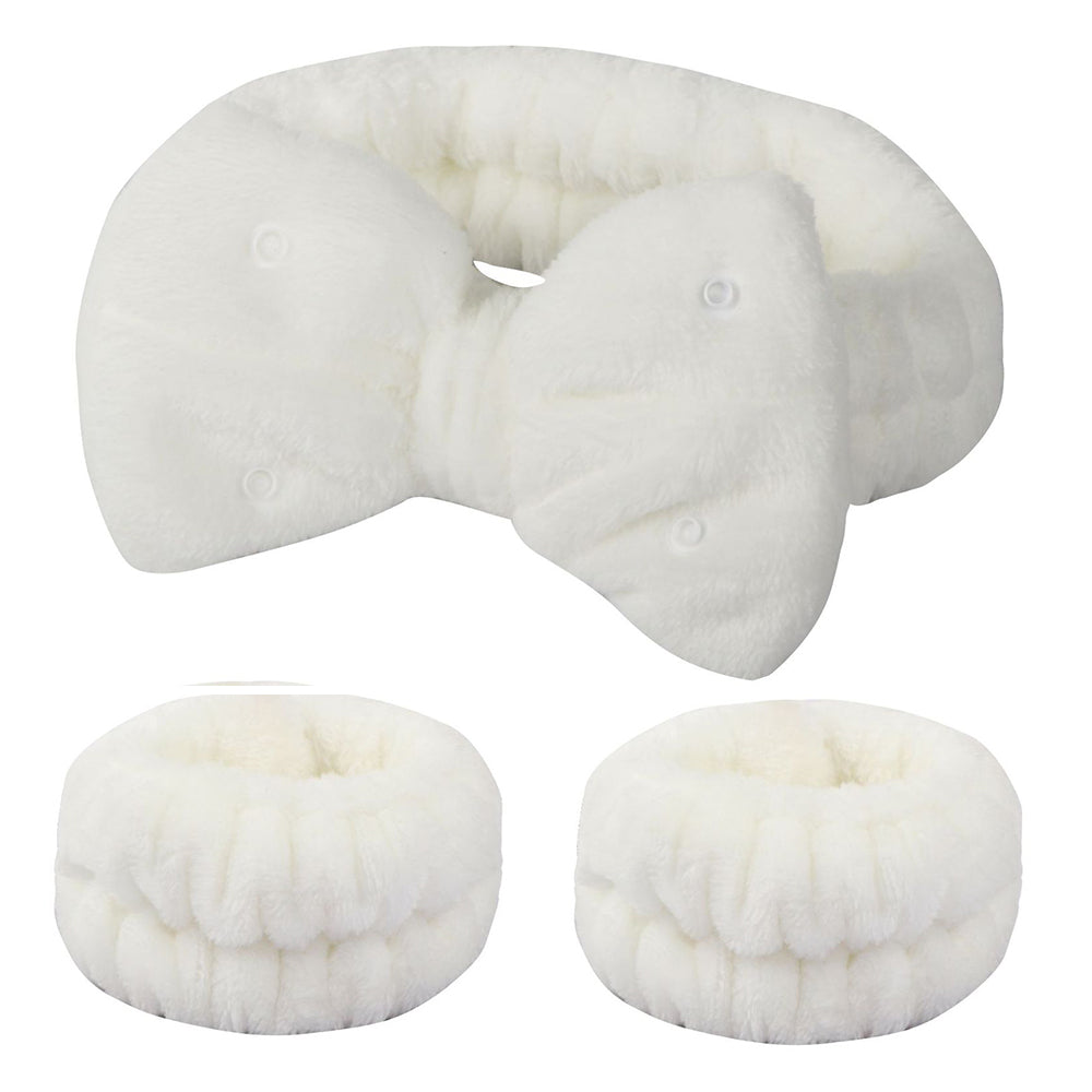 SFD008 3Pcs Spa Headband Wrist Washband Set Bowknot Face Washing Hair Wrap