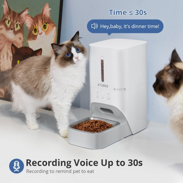 XTUOES Automatic Cat Feeder, 4L Smart WiFi Detachable Pet Dry Food Dispenser with Dual Charge Mode for Small / Medium Dog Cat - White