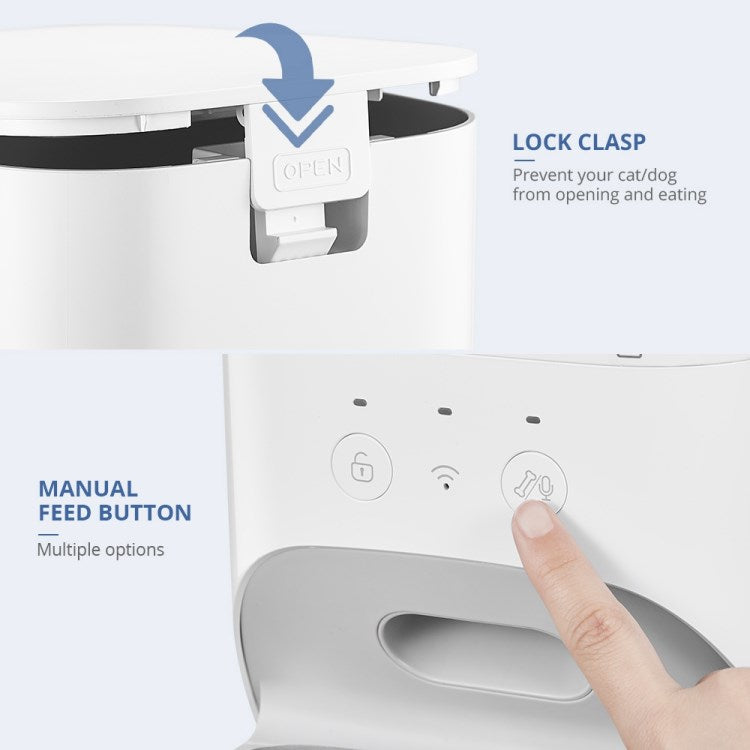XTUOES Automatic Cat Feeder, 4L Smart WiFi Detachable Pet Dry Food Dispenser with Dual Charge Mode for Small / Medium Dog Cat - White