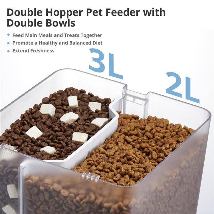 XTUOES 5L Automatic Cat Feeder WiFi with App Control Pet Food Dispenser with Double Bowl - White
