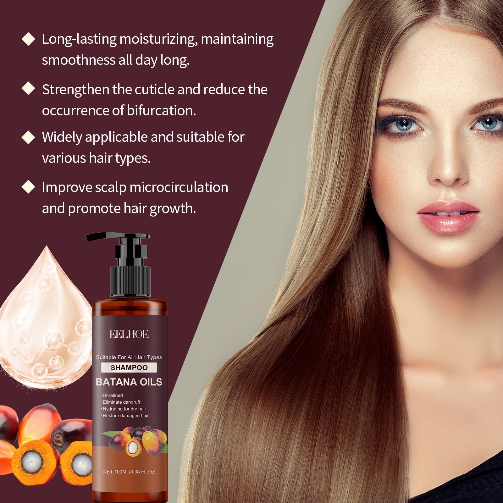 EELHOE Battana Shampoo Moisturizing Repair Nourishing Smooth Oil Control Shampoo