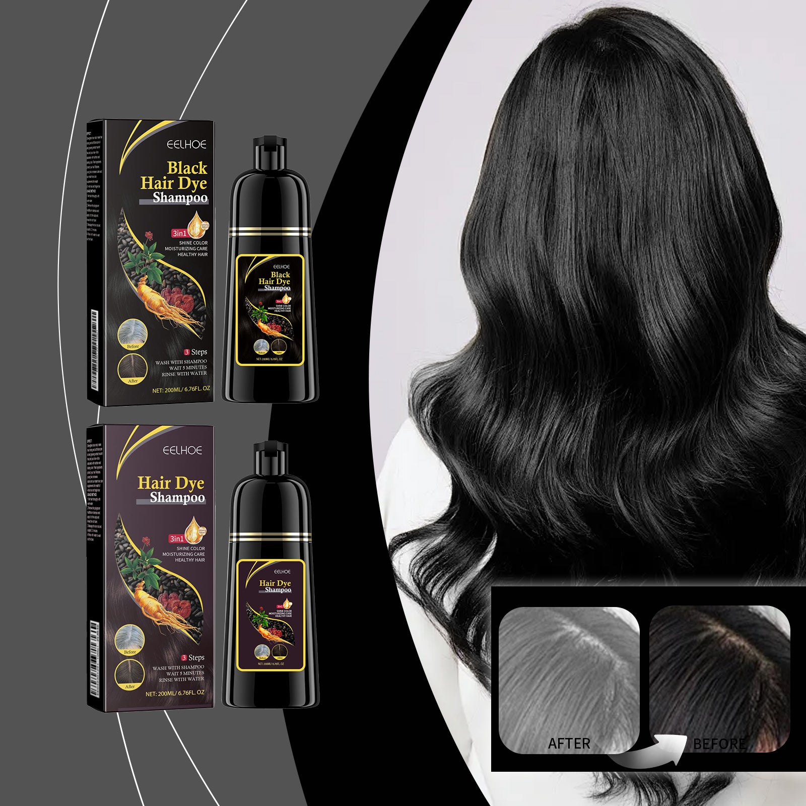 EELHOE Black Hair Care Shampoo Plant Extract Curing DIY Hair Cleansing Herbal Essence Hair Polish Shampoo