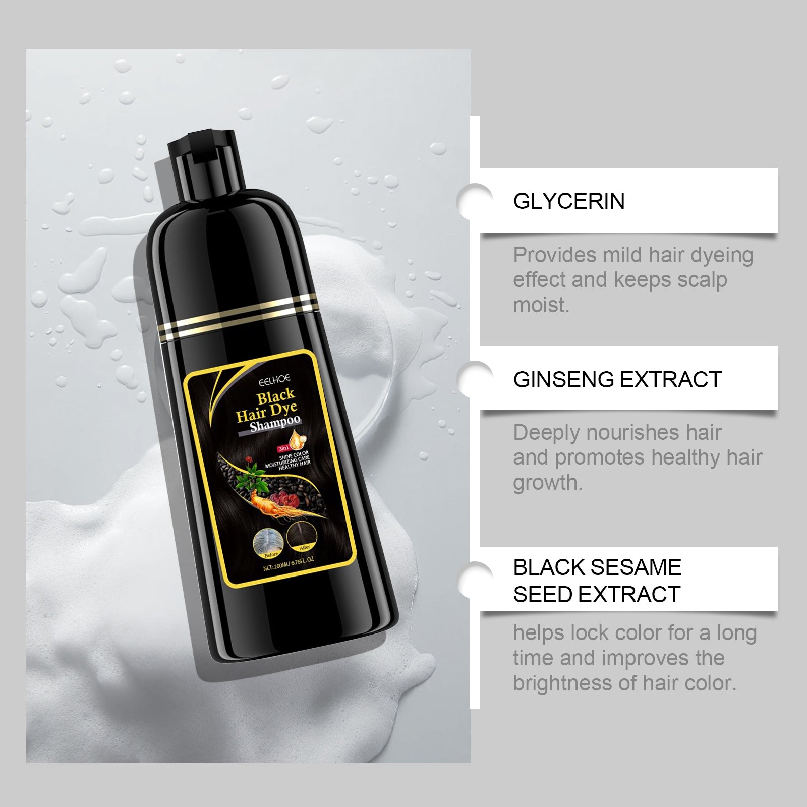 EELHOE Black Hair Care Shampoo Plant Extract Curing DIY Hair Cleansing Herbal Essence Hair Polish Shampoo