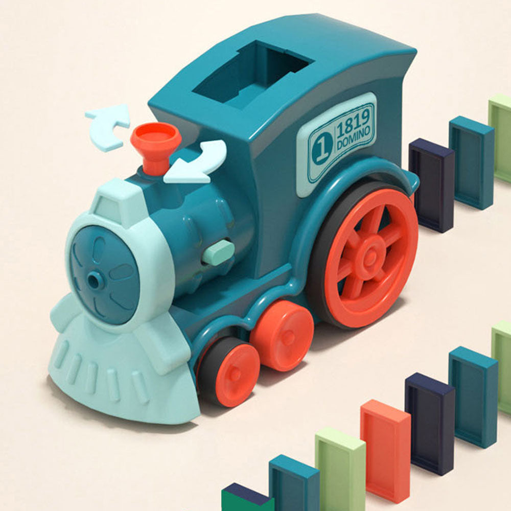 Automatic Laying Domino Blocks LED Light Sound Effects Electric Train Children Toy with 60 Dominoes