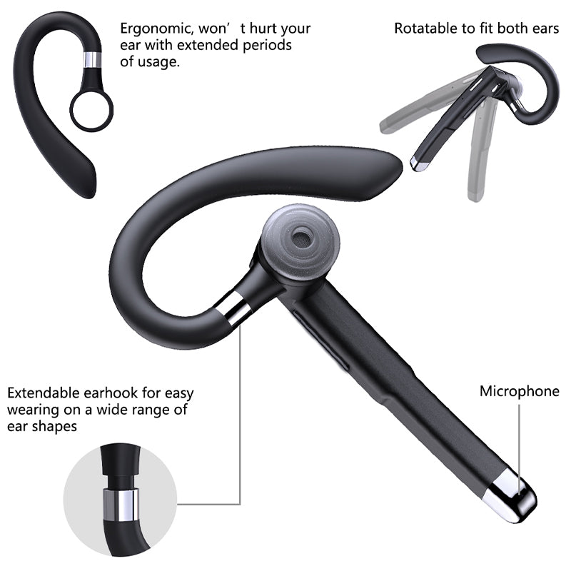 YK520 Wireless Bluetooth 5.0 Single Ear Headset Car Earhook Business Earphone with Charging Case