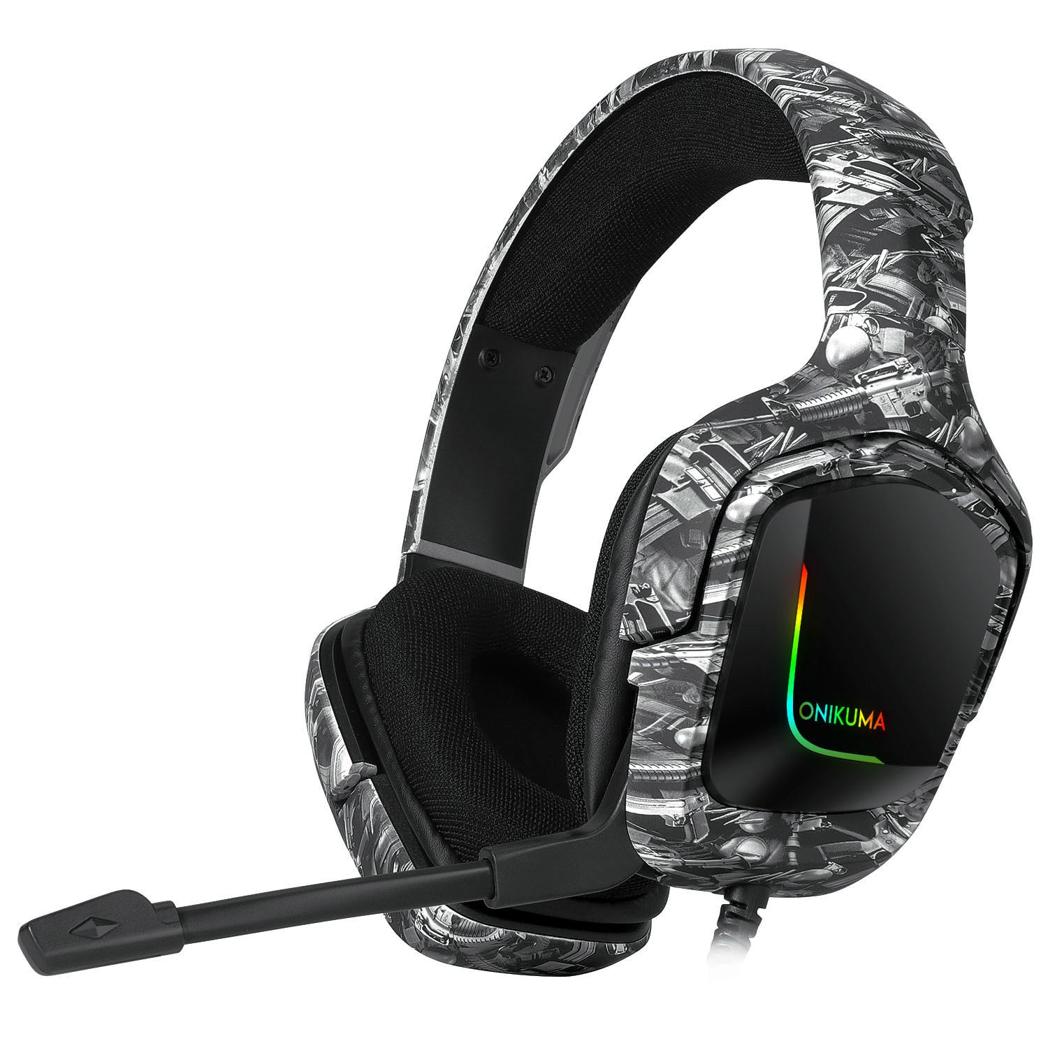 ONIKUMA K20 Camouflage Gaming Headset PS4 Headphones with Microphone/Led Light Dark Grey