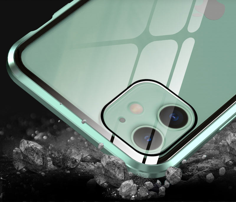Full Covering Magnetic Metal Frame Tempered Glass Touch Screen Phone Cover for Apple iPhone 11 Pro 5.8 inch - Blue