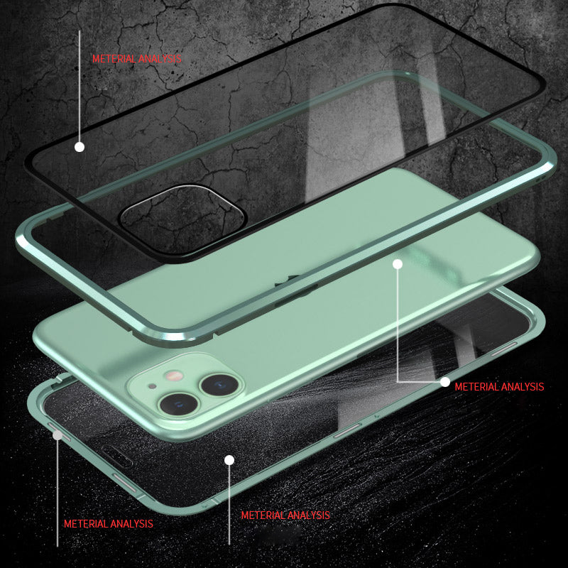 Full Covering Magnetic Metal Frame Tempered Glass Touch Screen Phone Cover for Apple iPhone 11 Pro 5.8 inch - Blue