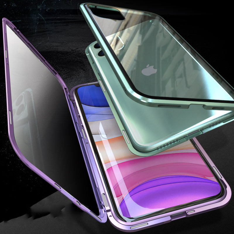 Full Covering Magnetic Metal Frame Tempered Glass Touch Screen Phone Cover for Apple iPhone 11 Pro 5.8 inch - Blue